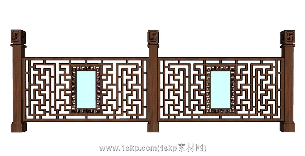 中式栏杆护栏SU模型