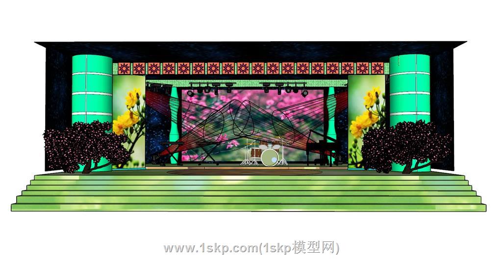 架子鼓舞台SU模型
