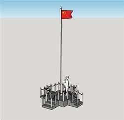 国旗台升旗台旗座SU模型