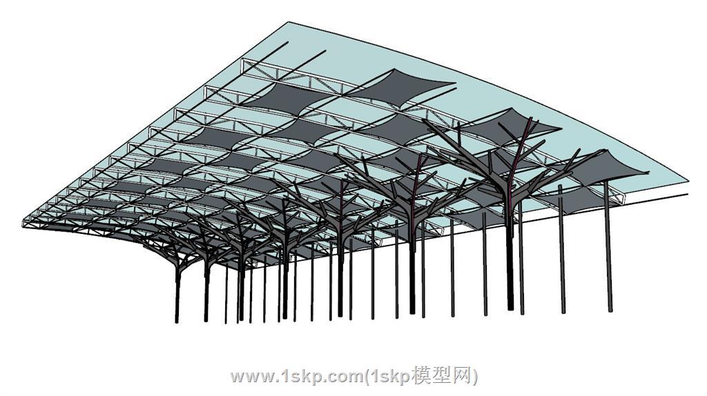 钢架结构玻璃廊架SU模型