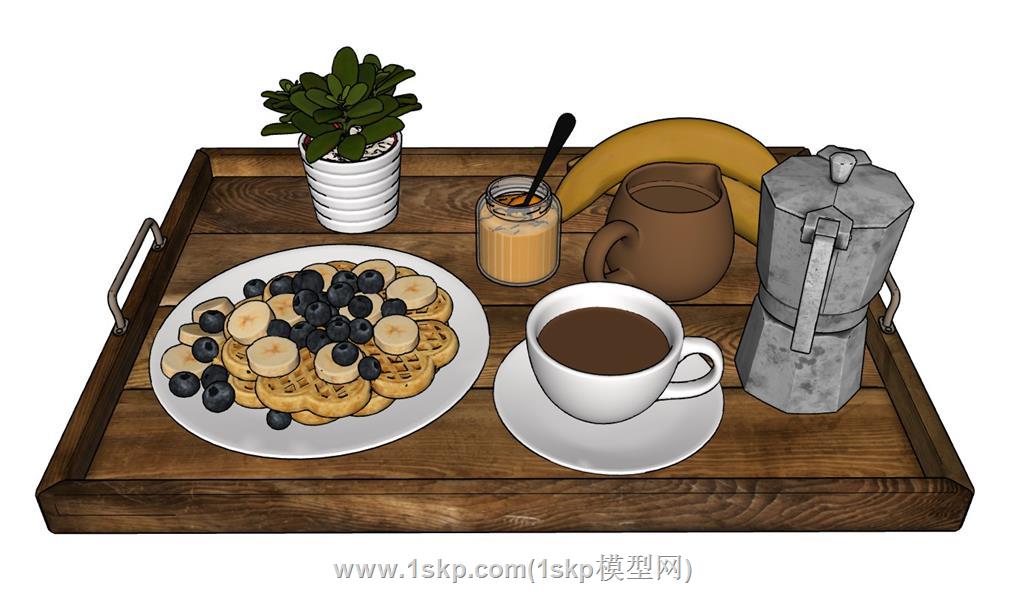 托盘美食咖啡SU模型