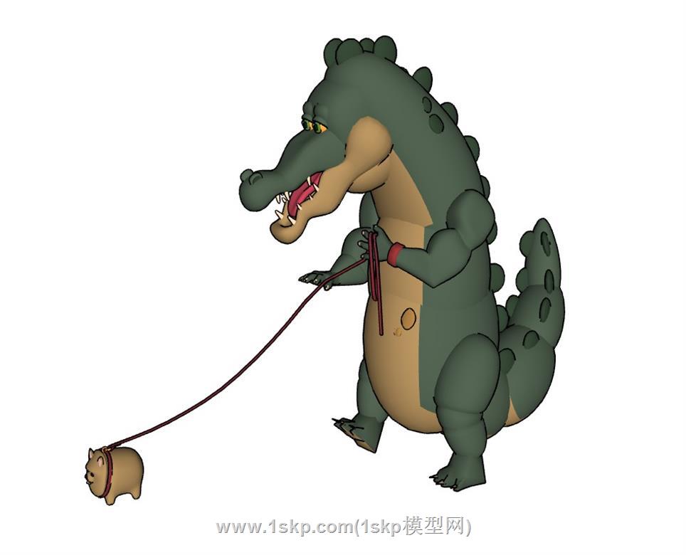 卡通鳄鱼遛狗SU模型