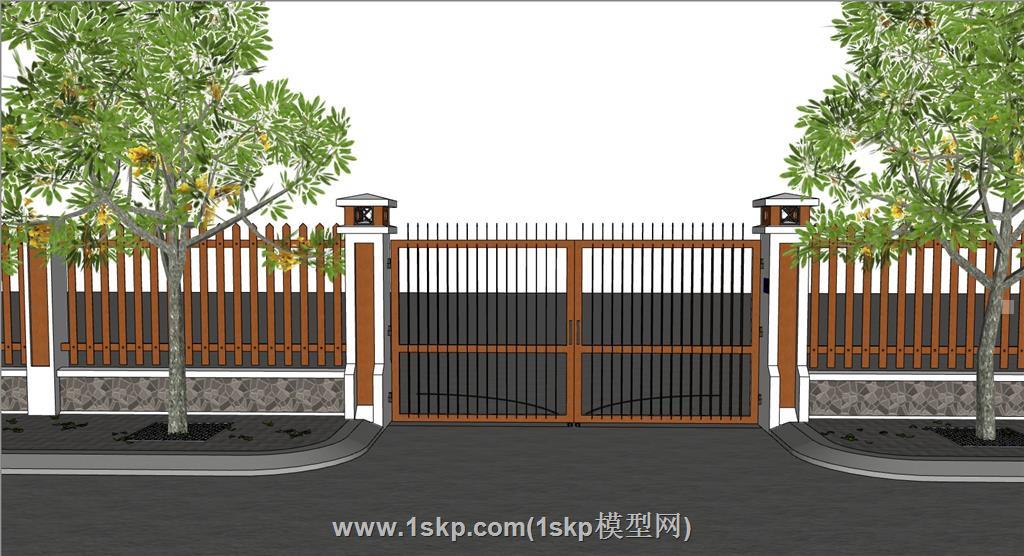 围墙栏杆铁艺门SU模型