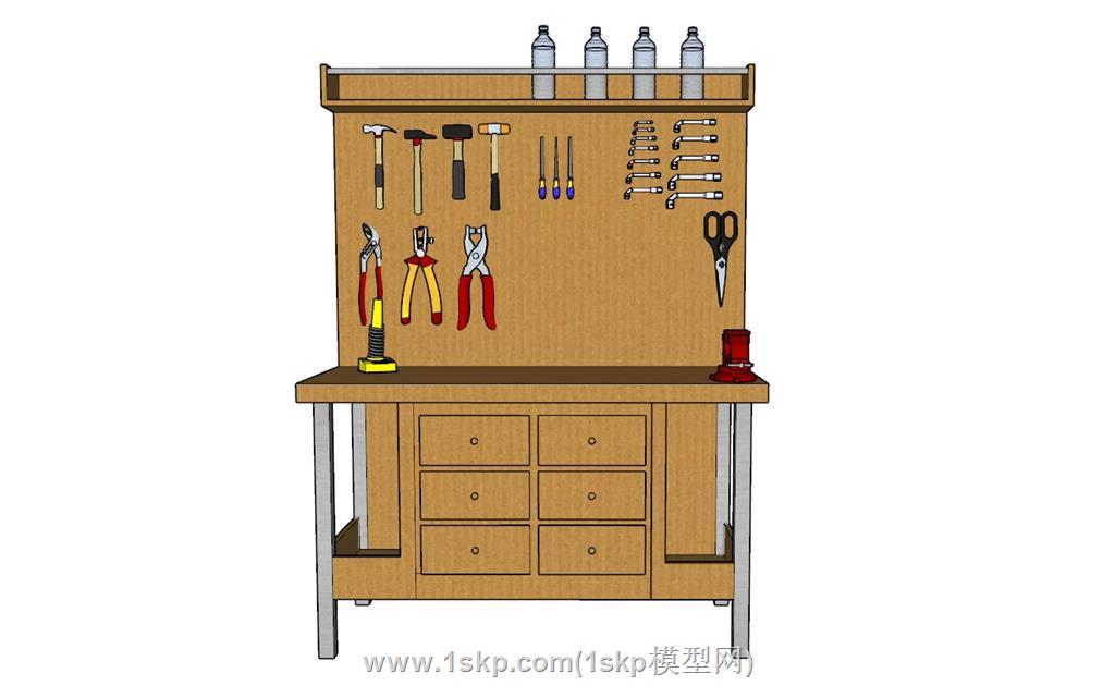 鉄钳锤子剪刀工具台SU模型