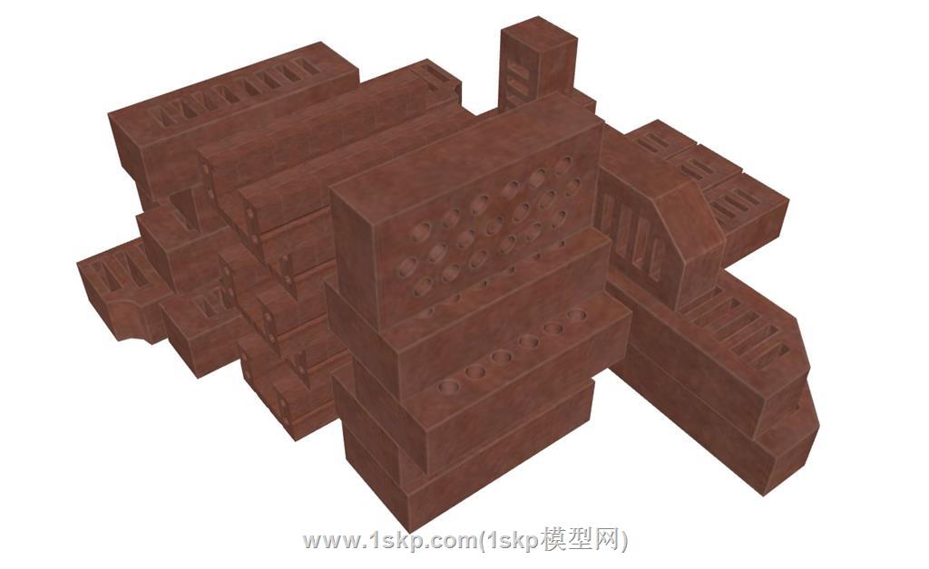 空心砖红砖多孔陶土砖砌墙砖SU模型