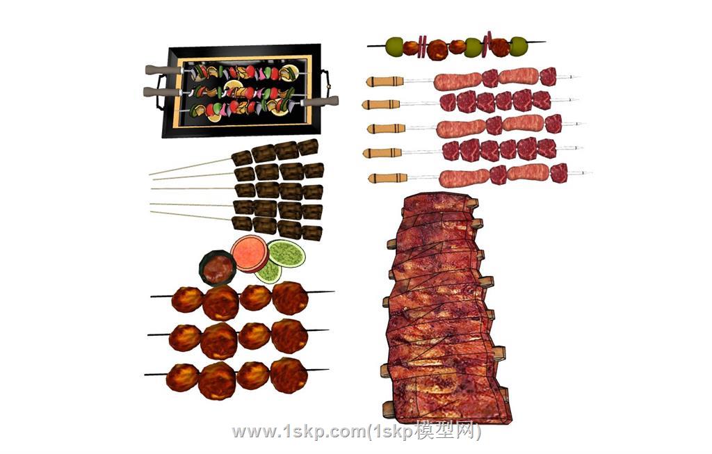 烧烤烤串牛排羊肉串SU模型