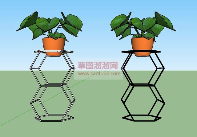 盆栽花盆花架子SU模型