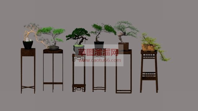 中式盆景花架SU模型