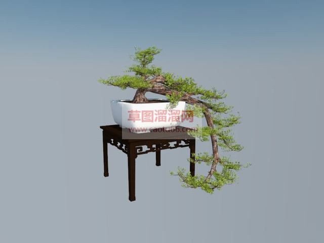 迎客松中式花盆SU模型