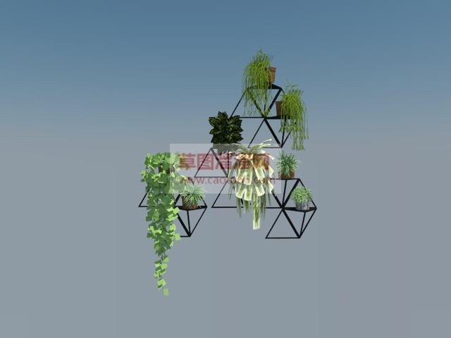 绿植墙上装饰格子架SU模型