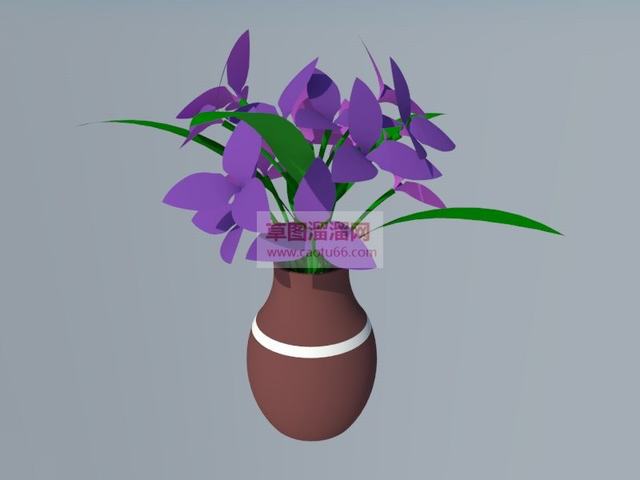 陶器花瓶紫色花SU模型