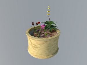 圆形花盆盆栽绿色植物SU模型
