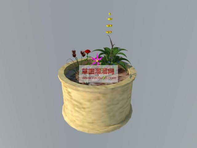 圆形花盆盆栽绿色植物SU模型