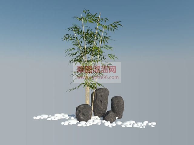 竹子鹅卵石石SU模型