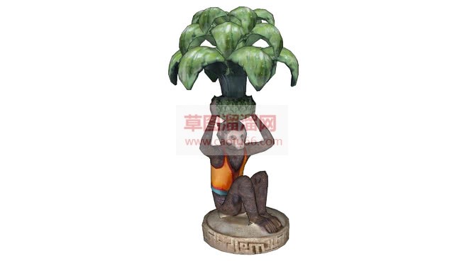 小猴子花盆免SU模型