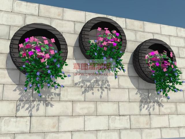 轮胎装饰花盆SU模型