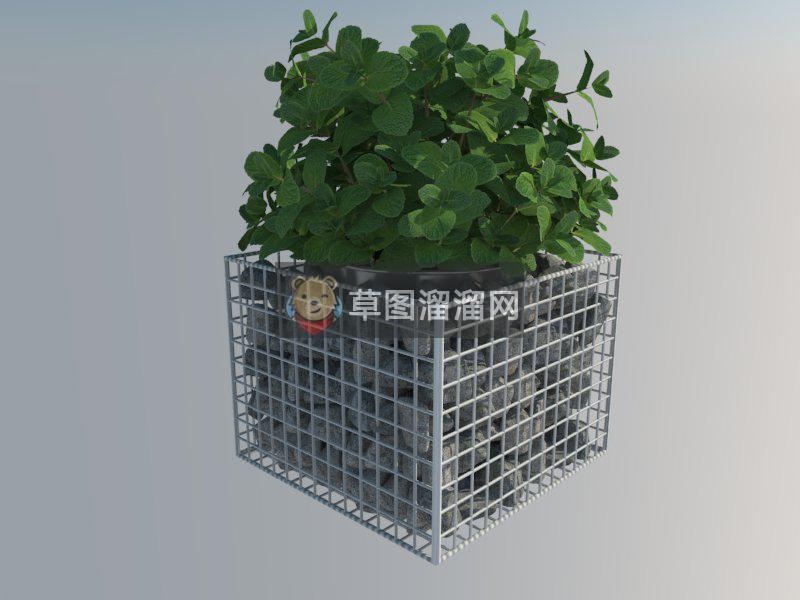 铁网花盆植物SU模型