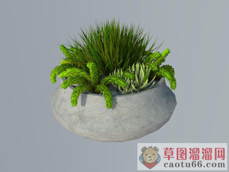 石质花盆植物SU模型
