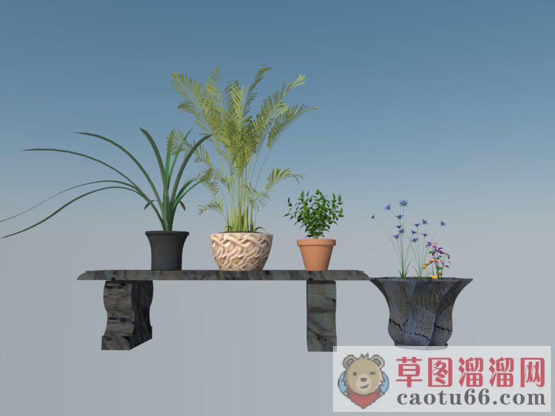 石凳花盆盆景SU模型