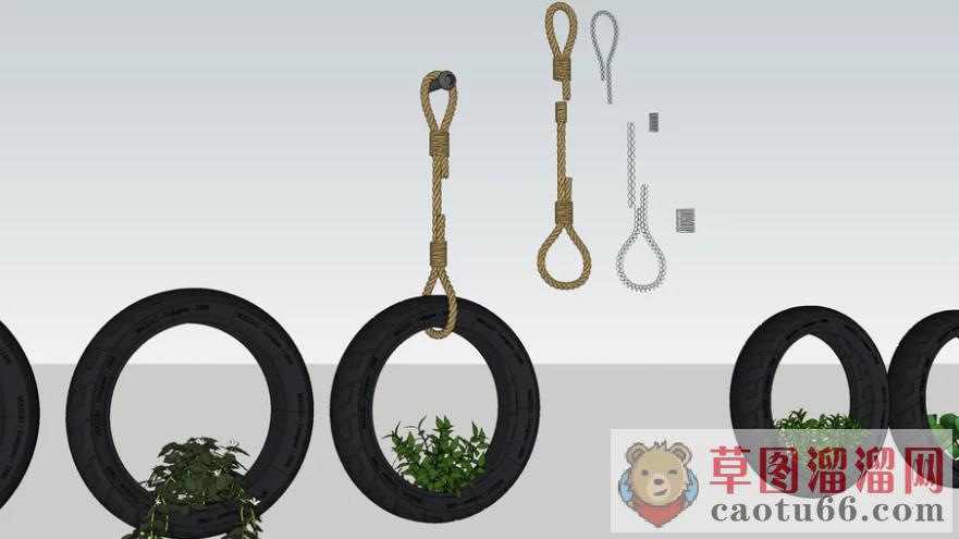 轮胎装饰植物SU模型