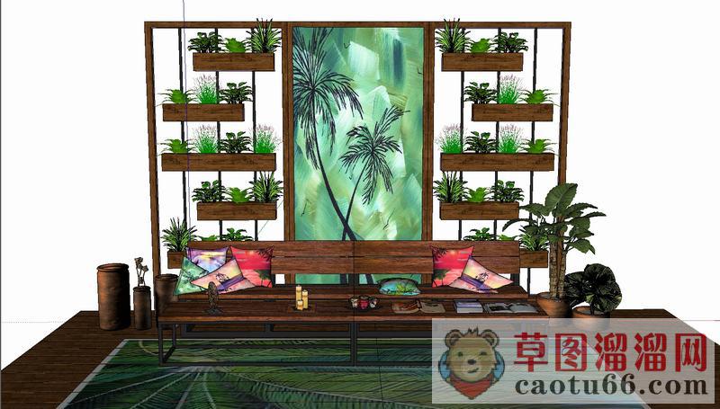 植物架木长椅长凳SU模型