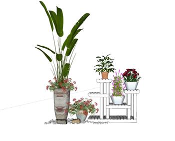 花盆植物花架SU模型