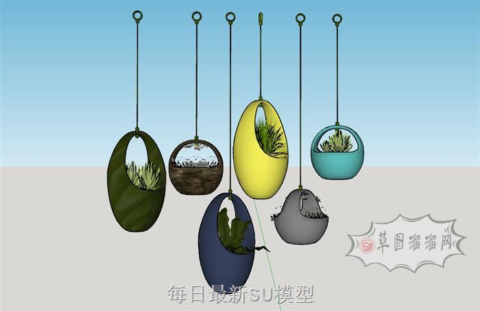吊篮吊兰植物SU模型