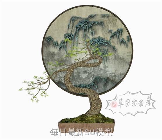迎客松盆栽盆景SU模型