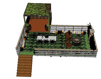 屋顶花园草地亭子SU模型
