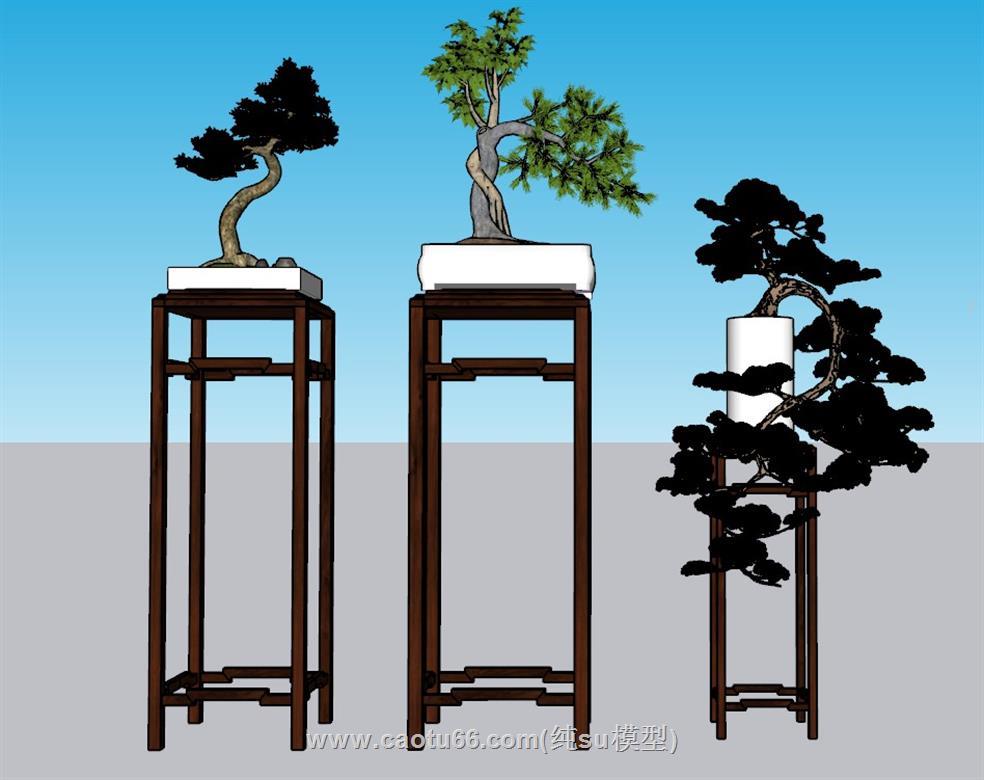中式绿植花盆SU模型