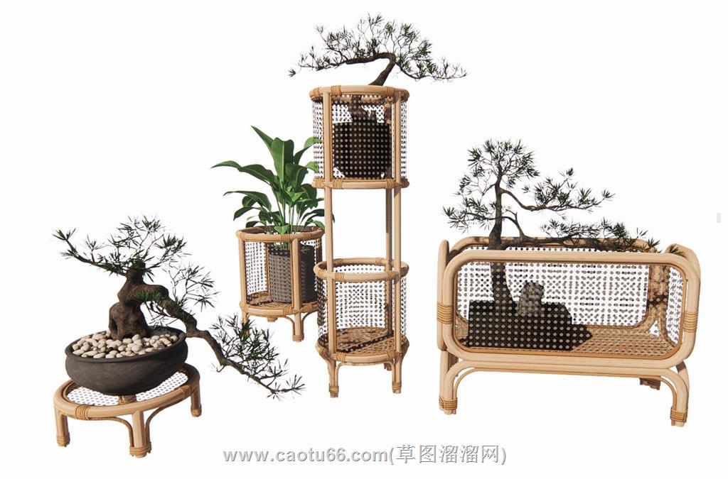 藤制花盆SU模型