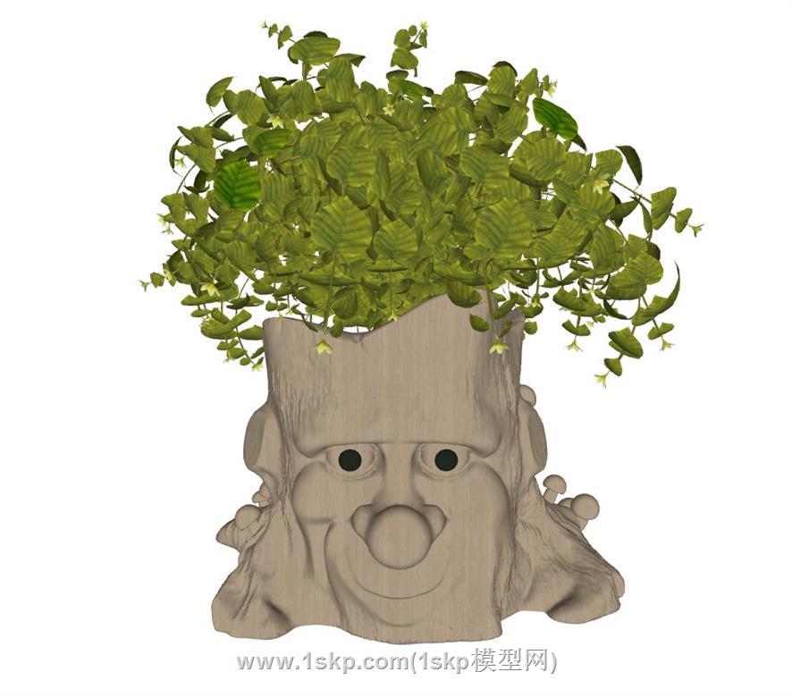 人脸花盆盆栽SU模型