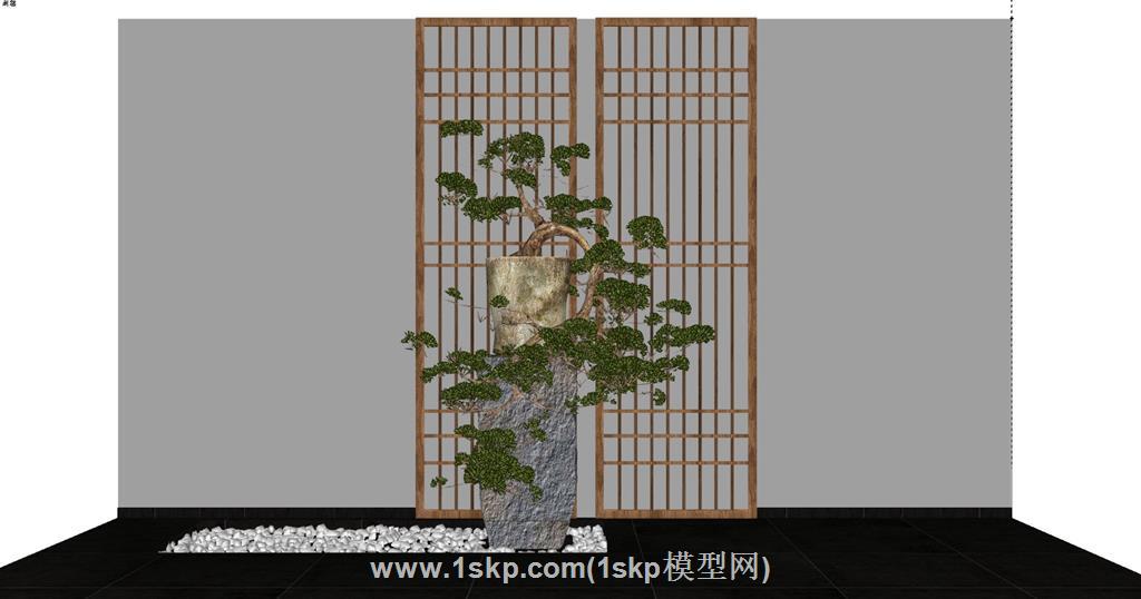 中式盆景盆栽SU模型