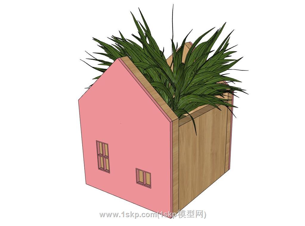 木房子造型花盆SU模型
