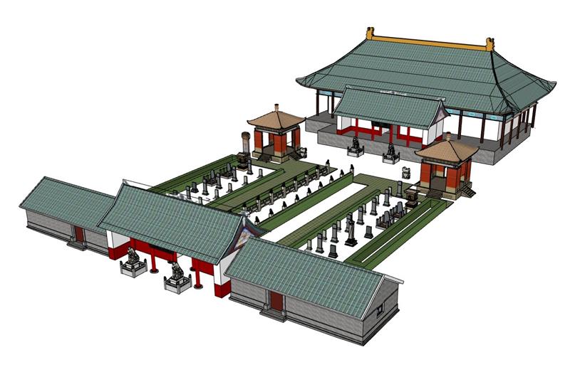 寺庙石狮古建筑SU模型