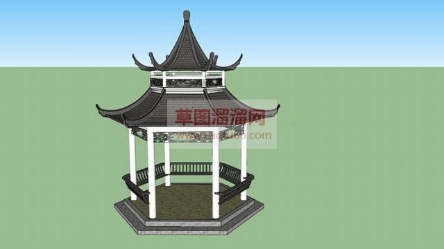 中式双层亭子SU模型