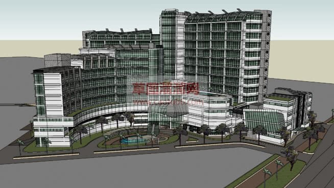 医院建筑玻璃幕墙SU模型