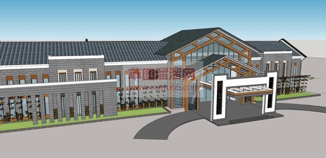 中式接待中心建筑SU模型