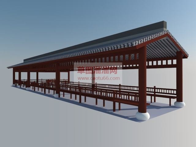 中式走廊廊亭SU模型