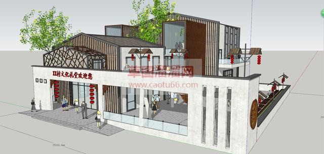中式乡村大礼堂SU模型