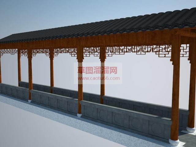 中式走廊廊架SU模型