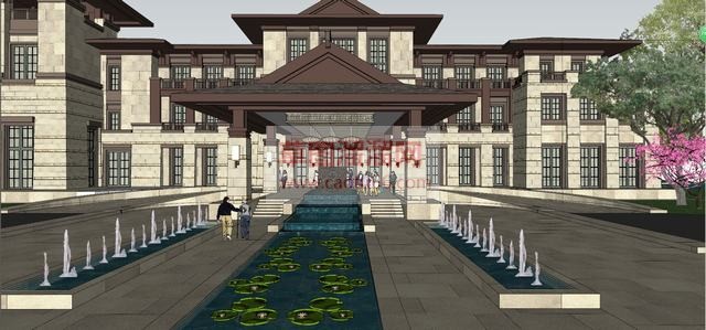 汉唐酒店建筑SU模型
