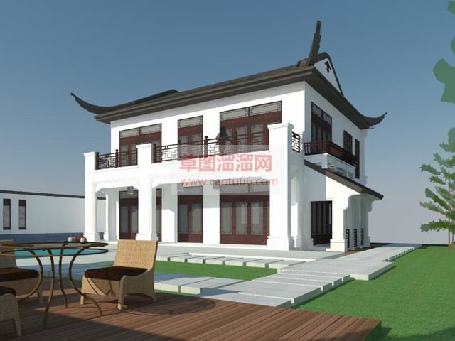 新中式二层别墅SU模型