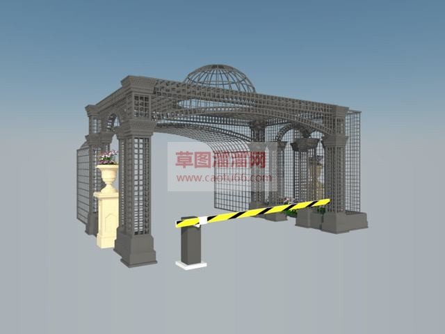 铁艺入口大门道闸SU模型