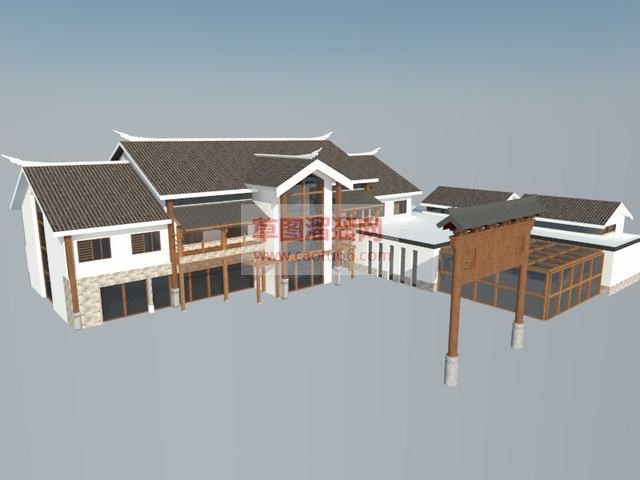 中式游客中心建筑SU模型