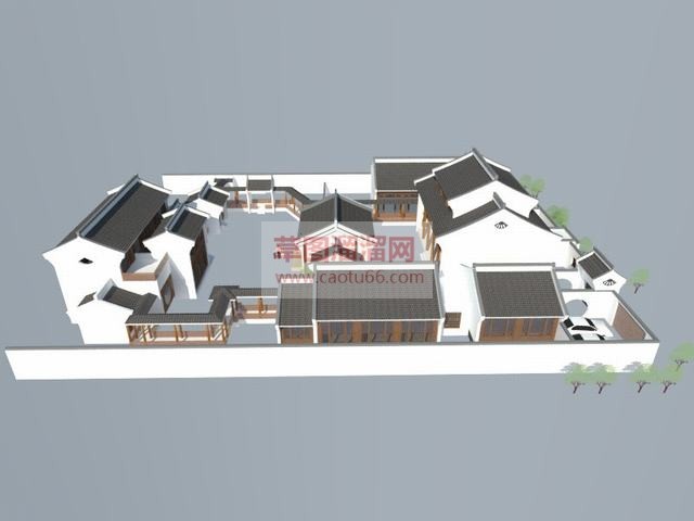 新中式会所建筑SU模型
