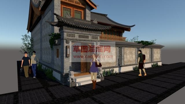 中式四开间院子SU模型