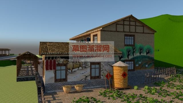 艺术墙画农村房屋SU模型