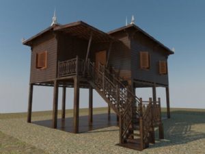 高脚木屋住宅SU模型