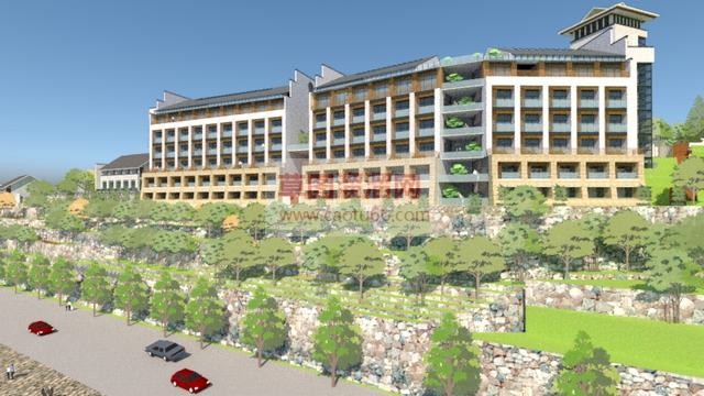 新中式山地酒店SU模型